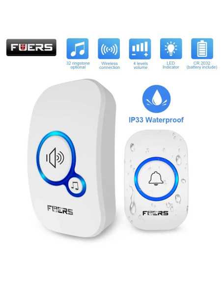 Smart Waterproof Wireless Doorbell with 32 Songs and Battery