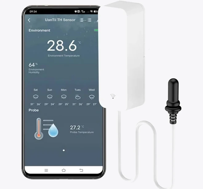 UanTii Zigbee Temperature Humidity Sensor with External Probe for for Plants Aquarium,Tuya Smart Home Hygrometer App and Voice Monitoring,Zigbee Hub